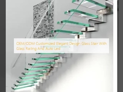OEM/ODM Customized Elegant Design Glass Stair With Glass Railing And Auto Led