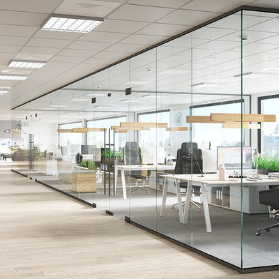 Soundproof Office Glass Partition Walls Powder Coated Aluminum Profile With Door