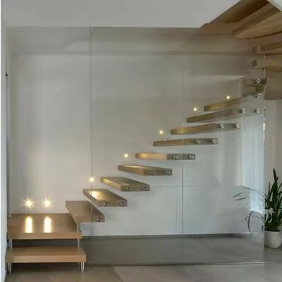 Laminated Glass Tread Customizable Floating Staircase with Solid Carbon Steel Stringer