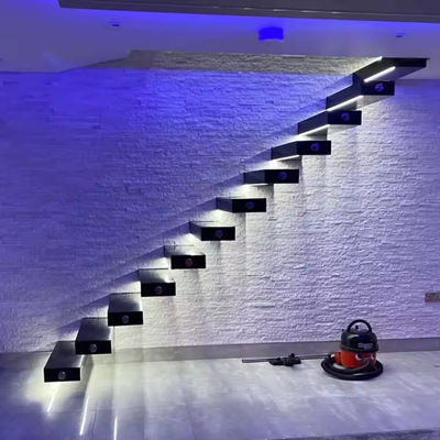 Modern Design Customized Floating Wooden Staircase with Safety Glass Railing