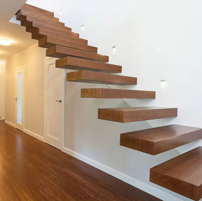 Modern Design Customized Floating Wooden Staircase with Safety Glass Railing