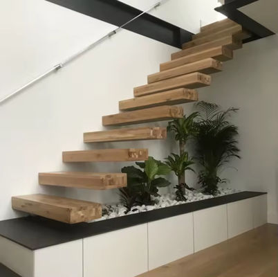 Modern Design Customized Floating Wooden Staircase with Safety Glass Railing