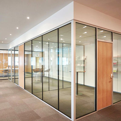 Commercial Office Glass Partition Wall with 10 Years Warranty Custom Sizes and Powder Coated Aluminum Frame