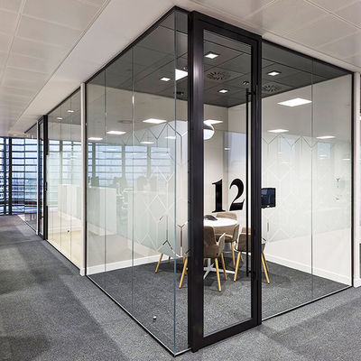 Soundproof Office Glass Partition Walls Powder Coated Aluminum Profile With Door