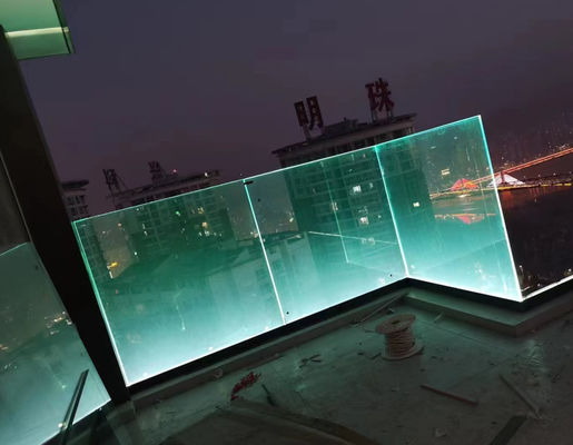 Frameless Aluminum And Glass Railing Rectangular Shape With LED Light