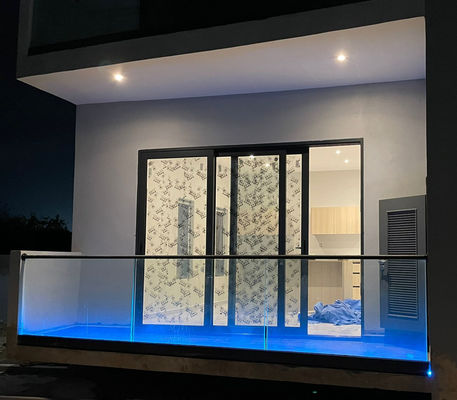 LED Light Glass Balustrade Aluminum Modern Railing Designs Frameless Tempered Glass Outdoor Balcony Railing