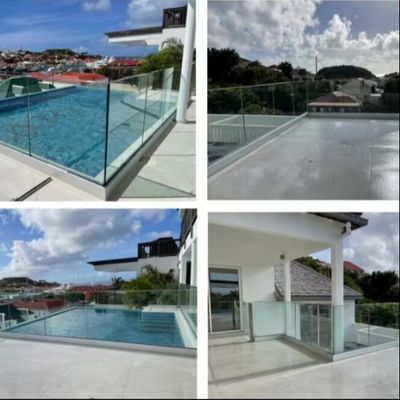 Colorful LED Light Laminated Glass U Channel System Glass Railings for Patios
