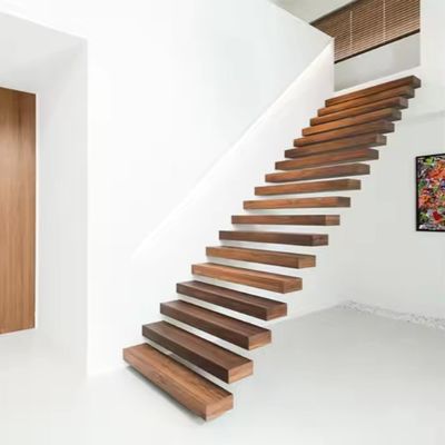 Residential Indoor Floating Wood Stair Elegant Design With Red Oak / White Oak Tread