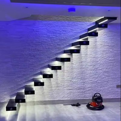 Residential Indoor Floating Wood Stair Elegant Design With Red Oak / White Oak Tread