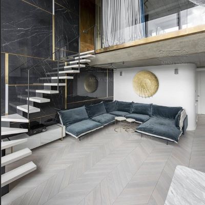 Residential Indoor Floating Wood Stair Elegant Design With Red Oak / White Oak Tread