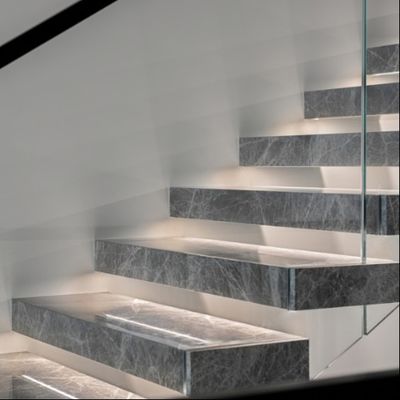 Custom Modern Design Floating Stairs With Quartz Tread And Invisible Mono Stringer