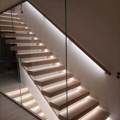 Custom Modern Design Floating Stairs With Quartz Tread And Invisible Mono Stringer