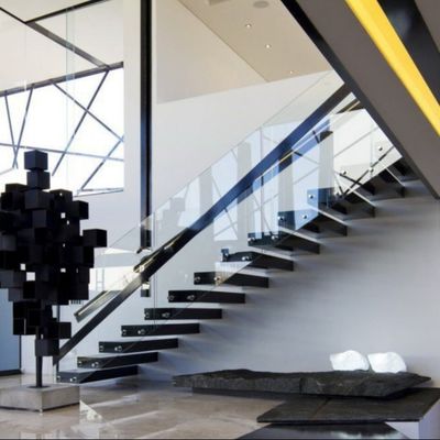 Custom Modern Design Floating Stairs With Quartz Tread And Invisible Mono Stringer