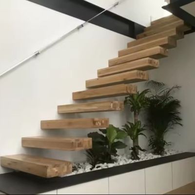 Villa/Department Decorative Staircase Indoor Open Riser Wooden Floating Glass Stair