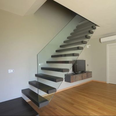 Villa/Department Decorative Staircase Indoor Open Riser Wooden Floating Glass Stair