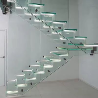 Customized Shapes Design Floating Stairs with Glass Railing 10mm Glass Thickness Selections