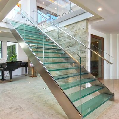 Customized Shapes Design Floating Stairs with Glass Railing 10mm Glass Thickness Selections