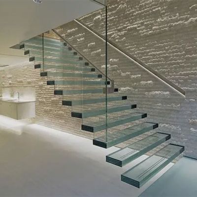 Customized Shapes Design Floating Stairs with Glass Railing 10mm Glass Thickness Selections