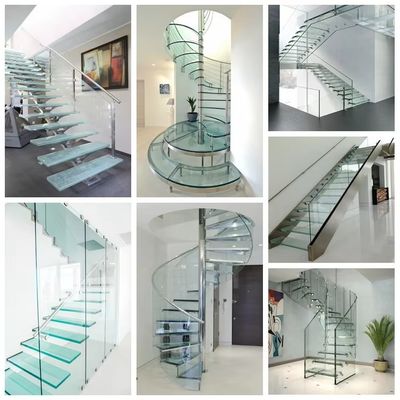 Customized Shapes Design Floating Stairs with Glass Railing 10mm Glass Thickness Selections