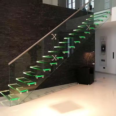 12mm Thick Floating Glass Stairs with Tread Size of 900-2000mm x 250-350mm x 150-200mm in Clear Grey or Customized Color