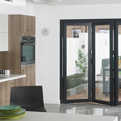 Tempered Glass Aluminum Folding Windows in Gold Oak for Convention Centers
