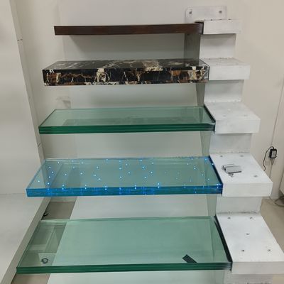 OEM/ODM Customized Elegant Design Glass Stair With Glass Railing And Auto Led
