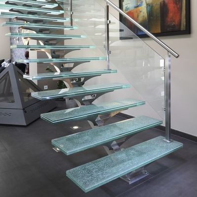 OEM/ODM Customized Elegant Design Glass Stair With Glass Railing And Auto Led