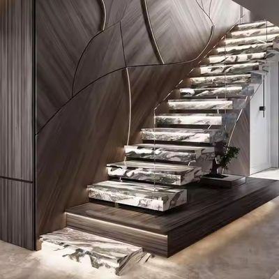Custom Natural Marble Floating Straight Staircase for Residential or Commercial Spaces