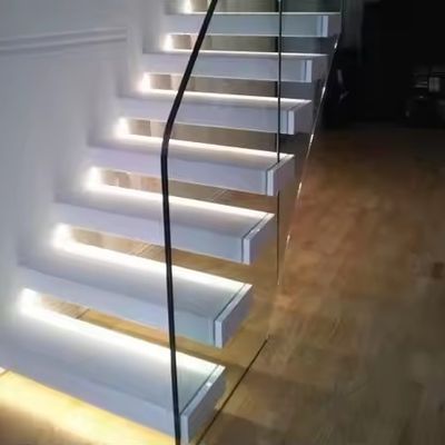 Custom Natural Marble Floating Straight Staircase for Residential or Commercial Spaces