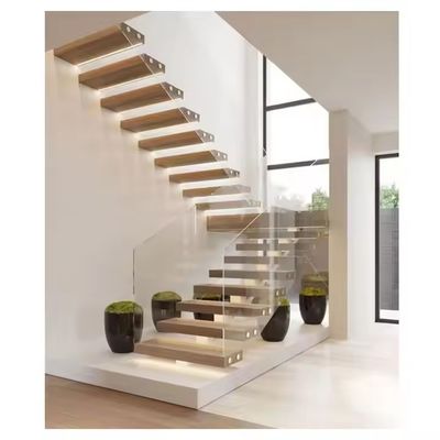 Wall-mounted Decorative Indoor Solid Wood Floating Stairs Invisible Stringer House Remodeling Prefabricated Staircase DIY Installation