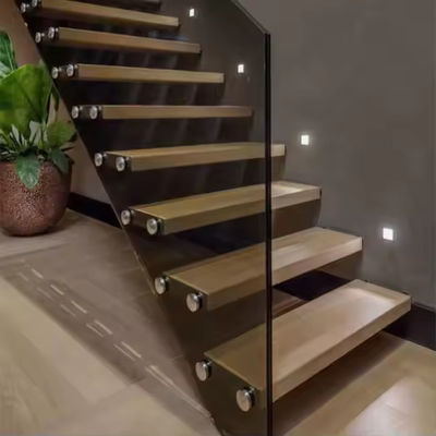 Laminated Glass Tread Customizable Floating Staircase with Solid Carbon Steel Stringer