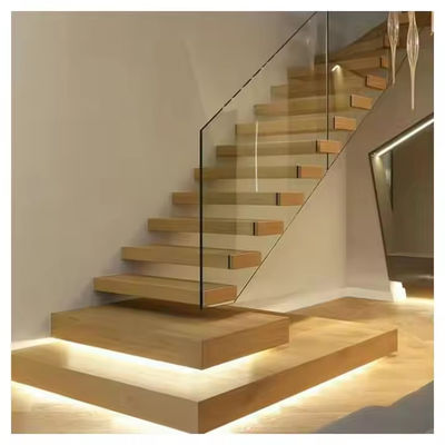 Laminated Glass Tread Customizable Floating Staircase with Solid Carbon Steel Stringer