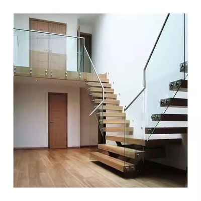 Laminated Glass Tread Customizable Floating Staircase with Solid Carbon Steel Stringer