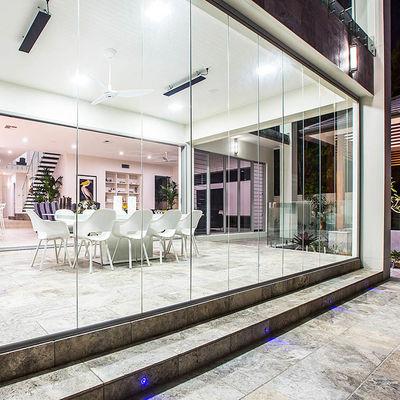 Aluminium Sliding Bi Fold Transparent Tempered Glass Doors For Partition Balcony