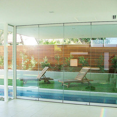 Aluminium Sliding Bi Fold Transparent Tempered Glass Doors For Partition Balcony