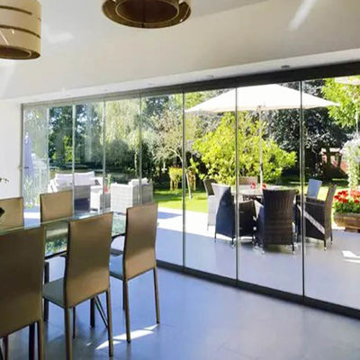 Aluminium Sliding Bi Fold Transparent Tempered Glass Doors For Partition Balcony