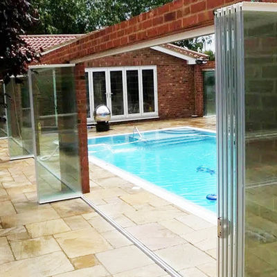 Aluminium Sliding Bi Fold Transparent Tempered Glass Doors For Partition Balcony