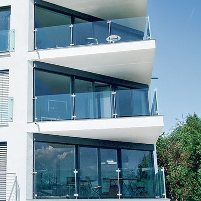 Aluminum Flat Curved Frameless Building Glass Panel , Balcony Glass Balustrade Handrail System