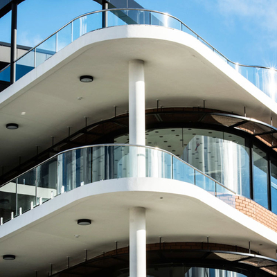 Aluminum Flat Curved Frameless Building Glass Panel , Balcony Glass Balustrade Handrail System