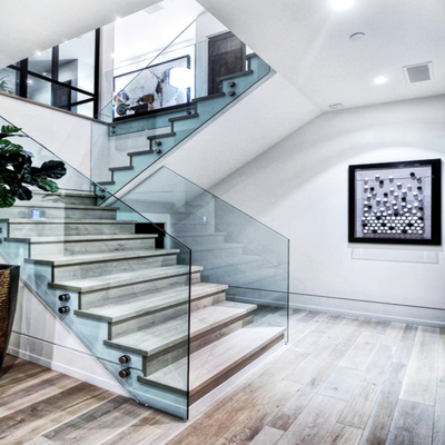 Customized Stair Railings Tempered Glass Fence For Interior Staircase Balustrade