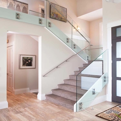 Customized Stair Railings Tempered Glass Fence For Interior Staircase Balustrade