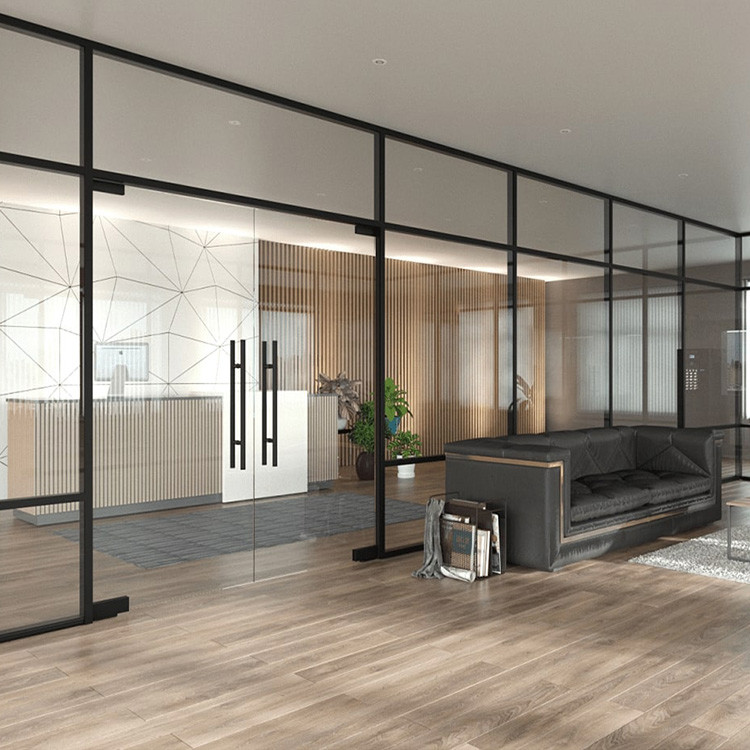 Modular Glass Partition Wall with Impact-Resistant Film