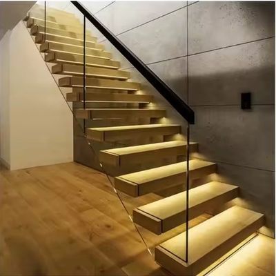 Residential Indoor Floating Wood Stair Elegant Design With Red Oak / White Oak Tread