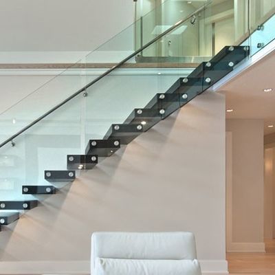 Villa/Department Decorative Staircase Indoor Open Riser Wooden Floating Glass Stair
