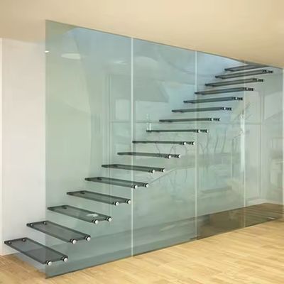 Customized Shapes Design Floating Stairs with Glass Railing 10mm Glass Thickness Selections