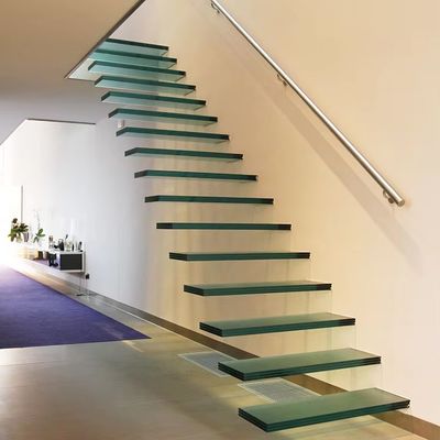 12mm Thick Floating Glass Stairs with Tread Size of 900-2000mm x 250-350mm x 150-200mm in Clear Grey or Customized Color
