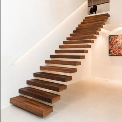 Customizable Floating Glass Stairs Durable and Stylish Design with Satin/Mirror Stainless Steel Railing