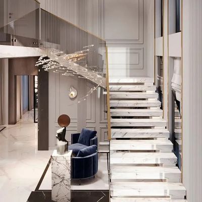 Custom Natural Marble Floating Straight Staircase for Residential or Commercial Spaces